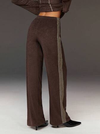 Athîral 女士休闲撞色条纹刺绣设计裤