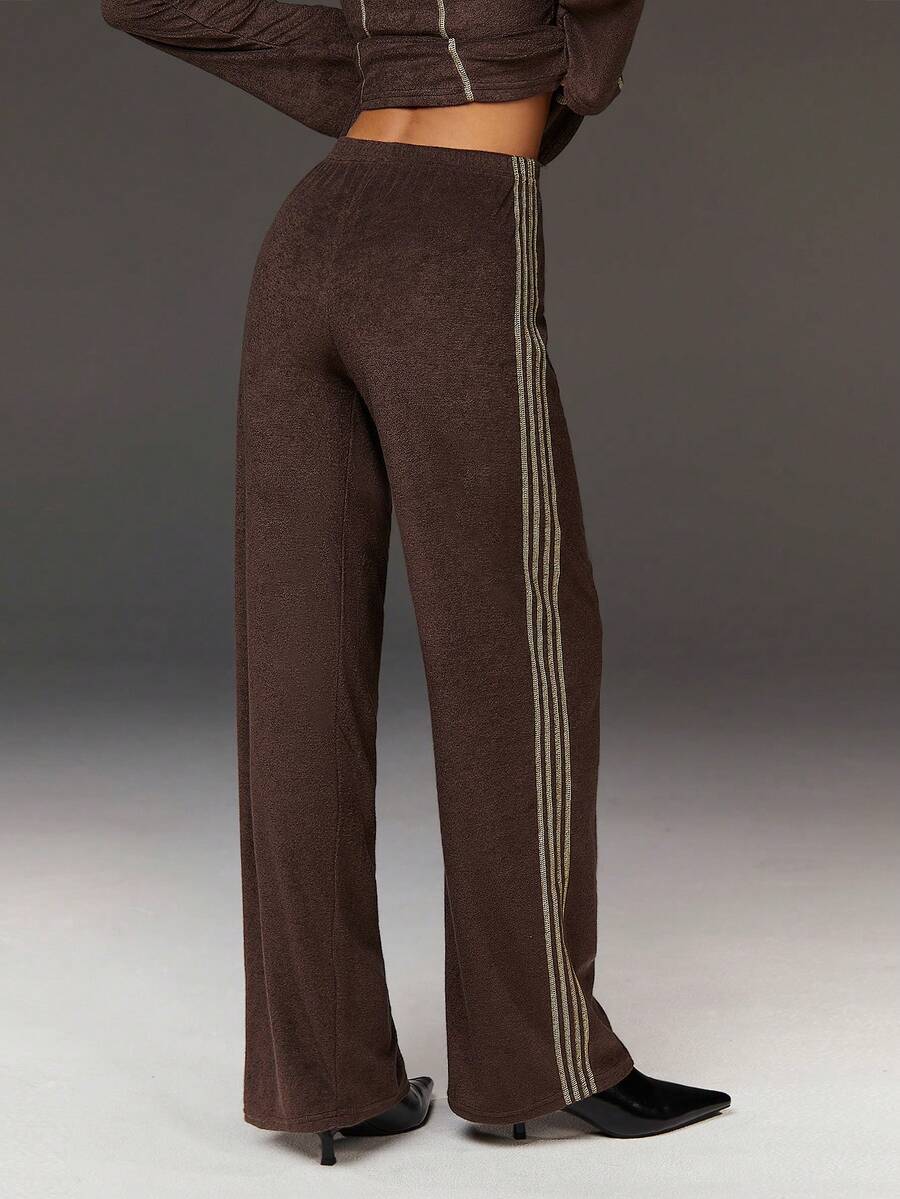 Athîral Pantalones casuales de mujer con diseño de bordado de rayas de contraste - Multicolor - Ver 1