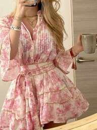 Cévolie Women's Fashion Casual Elegant Romantic Vacation Printed Button Dress