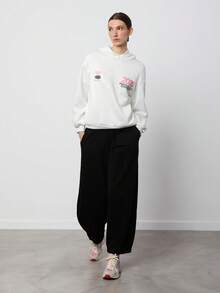 SURIMA Casual White Minimalist Printed Pattern Hooded Loose Fit Thick Sweatshirt For Women - White - View 3