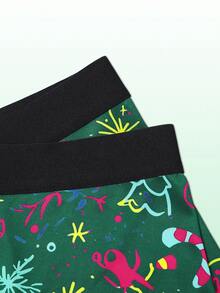 Notgurli 1pc Men's Christmas Element Digital Print Boxer Briefs - Green - View 5