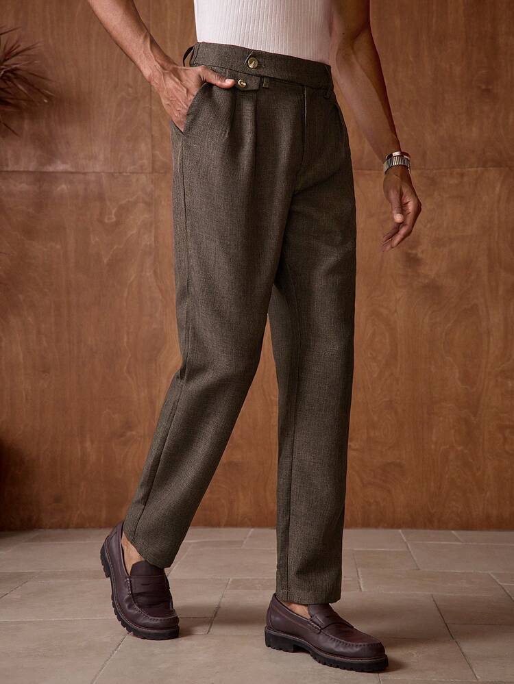 Men's Straight-Leg Wool Blend Dress Pants With Pockets, Suitable For Commuting Men's High Waisted Pants Men's Pleated Pants Men's Men's Dress Pants Men S Pleated Suit Pants Brown Dress Pants Men