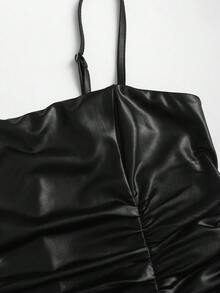 SHEIN Sweetro 街头风极简办公室穿搭：灰黑色波点印花长袖T恤，褶皱A字型背带裙，黑色涂层衬里，修身套装，适合所有季节 - 彩色 - 查看 7