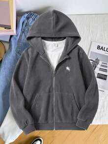 SHEIN Tween Girls' Loose Casual Hooded Cardigan Jacket, Suitable For Autumn/Winter Everyday Wear Essentials Hoodie - Light Grey - View 3