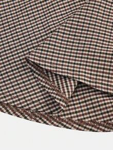 SHEIN Váy chữ A cài nút họa tiết răng sói cổ điển thanh lịch, đơn giản, thường ngày dành cho bé gái tuổi teen, váy họa tiết đại học - màu nâu - Xem 5
