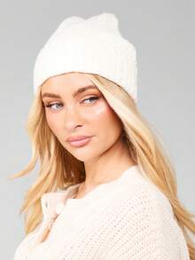 MISSGUIDED Chunky Cable Knit Beanie Hat Winter Warm Knitted Cap For Cold Weather Outdoor Daily Casual Wear - Beige - View 3