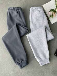 EURMUSE Cotton 2 Pcs Women's Drawstring Sweatpants With Patch - Multicolor - View 2