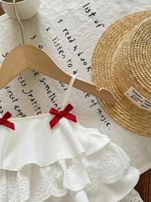 Babygirl Summer Cute Vacation Ruffle Camisole Top And Plaid Shorts Set