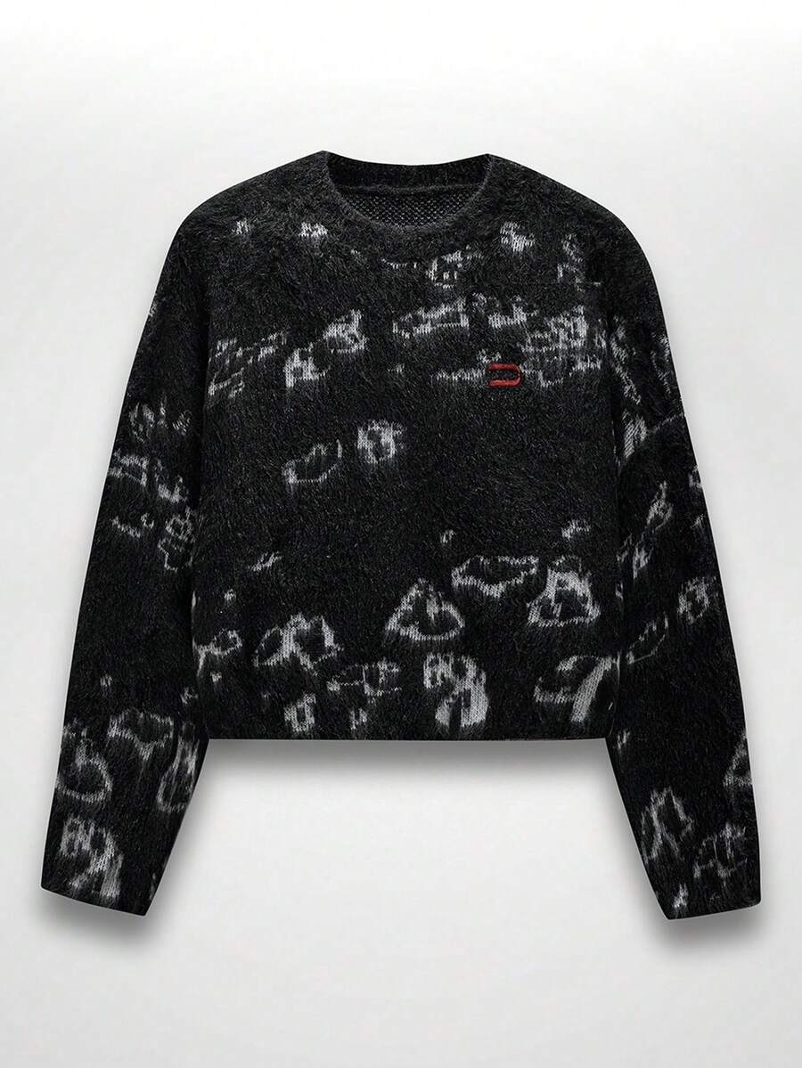 NEON BLANC Jersey de cuello redondo con corte holgado para hombre, adecuado para otoño/invierno - Negro - Ver 1