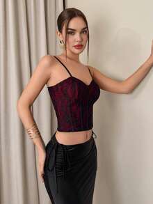 Firerie Elegant Red Cami Top For Women Knitted Spaghetti Strap Regular Length Asymmetrical Hem With Zipper Details - Red - View 6