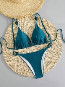 Swim Vcay Maiô Bikini Sexy e Elegante com Contraste de Cores e Contas, Adequado para Praia, Festa, Férias