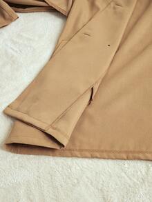 Écloséra 女士纯色双排扣系带长袖风衣 - 棕色 - 查看 7