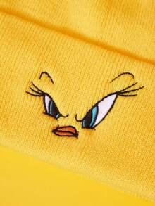 LOONEY TUNES X SHEIN 字母和卡通人物图案白色针织帽