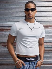 AXEPEAK 男士休闲宽松圆领T恤，白色，带刺绣贴片，夏季款 - 白色 - 查看 4