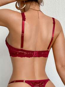 DesireSculpt 1pc Women's Lace Comfortable Underwire Bra - Burgundy - View 2