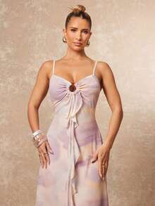 Lumalex 早春女士休闲沙滩度假薰衣草渐变镂空可调节吊带荷叶边装饰交叉蝴蝶结露背无袖长裙春夏奢华舞会聚会派对宴会低调奢华闪亮假日派对狂欢节郊游度假热门户外层次丰富的婚礼情人节礼物指南浪漫情人节穿搭季节宴会圣诞节新年派对造型派对礼服早春连衣裙早春正式新年夜优雅派对礼服 - 淡紫色 - 查看 5