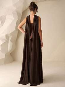 Coutiva Women's Elegant Luxury Rhinestone Embellished Halter Dress, Flowy Design, High-End Evening Gown - Coffee Brown - View 2