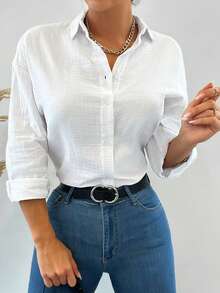 EURMUSE 100%纯棉 100%纯棉落肩纯色长款衬衫 夏季上衣 度假服装