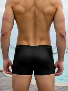 Manfinity Swimmode 男士撞色拼接字母印花泳裤 - 藏蓝色 - 查看 2