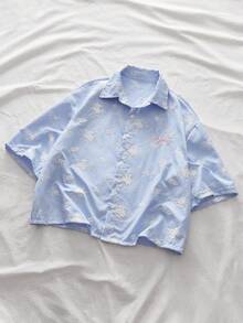 AXEPEAK Men's Summer Casual Striped Embroidered Shirt - Blue - View 7