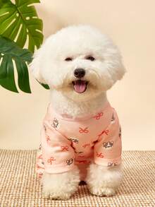 PETSIN 1件宠物猫狗通用可爱粉色猫咪图案印花弹力针织舒适柔软狗狗四肢服装腹部保护 - 貓咪 - 查看 6