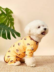 PETSIN 1件宠物猫狗通用可爱黄色松果图案印花弹力针织舒适柔软狗狗四肢服装腹部保护 - 松果 - 查看 6