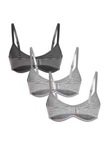 Ocili 3 piezas Sujetador inalámbrico de algodón acanalado simple para mujer con Bottom delgada - Multicolor - Ver 2