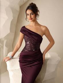 Coutiva Damklänning med paljetter och sjöjungfrumönster - Bourgogne - Visa 7