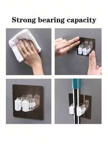 Wall Mounted Clips With Strong Adhesive Hooks, Mop Clips, Storage Organizer Clips, Suitable For Bathroom And Kitchen - Black - View 8