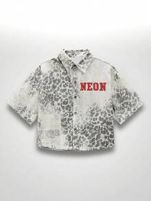 NEON BLANC 男士时尚复古水洗灰色豹纹牛仔夹克