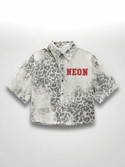 NEON BLANC 男士时尚复古水洗灰色豹纹牛仔夹克