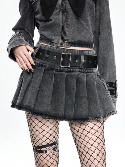 Goth Falda vaquera mini plisada de cintura baja, vintage y sexy, de estilo gótico oscuro