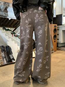 DAZY Jeans casuales de pierna ancha y suelta con estampado floral para mujer - Azul - Ver 2