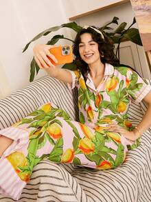 Chillnights 清爽夏日柠檬休闲睡衣套装，适合度假和户外活动穿着，女士家居服水果睡衣套装，夏季女士睡衣套装，家居服套装，夏季可爱睡衣套装，女士睡衣两件套 - 彩色 - 查看 4