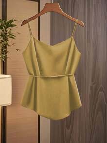 GlowEve Áo camisole nữ thời trang thường ngày cổ chữ V xếp ly, thắt nơ eo, dáng chữ A. - gừng - Xem 2