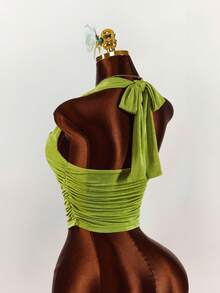 Amplova Áo hai dây mini dễ thương màu xanh lá cây trơn với họa tiết trái tim bằng kim loại, hàng mới về đầu xuân 2026 dành cho nữ. - màu xanh lá - Xem 4