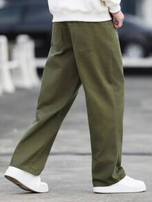 Manfinity Hypemode Men's Pocket Button Casual Commuter Denim Jeans Japanese Pants Olive Green Pants Men - Army Green - View 2
