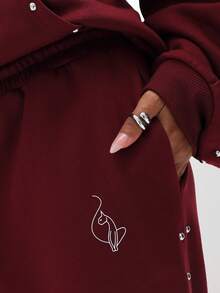 BABYPHAT 宽松运动裤，带铆钉细节，抽绳阔腿裤，宽松家居服，休闲街头服饰 - 鏽棕色 - 查看 5