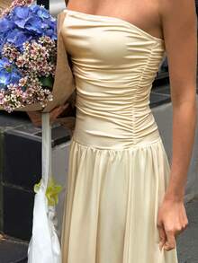 MainGRL 女士休闲米色长裙，夏季 - 杏色 - 查看 4