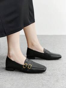 CUCCOO BIZCHIC Zapatos de moda casual con diseño de hebilla y punta cuadrada para mujer - Negro - Ver 1