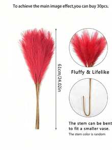 10 cành cỏ lau nhân tạo trang trí phong cách Boho, cỏ lau giả cao lớn, xù xì, dùng để lấp đầy bình hoa, trang trí nhà nông trại, nhà bếp, phong cách Bohemian, trang trí phòng, tiệc cưới (Màu đỏ) - Đỏ - Xem 8