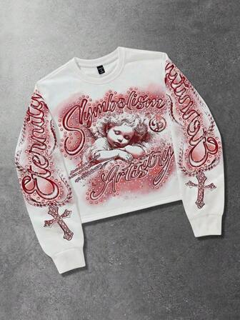 Goth Sudadera de cuello redondo de manga larga con estampado minimalista para hombre