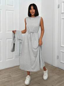 EURMUSE Grey Melange Long Sleeve Hoodie & Skirt Set - Grey - View 3