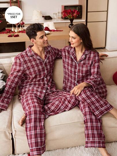 CoupledUp Set de pijamale cu cardigan în carouri pentru cupluri