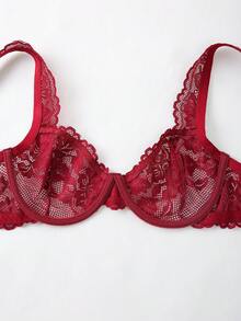 DesireSculpt 1pc Women's Lace Comfortable Underwire Bra - Burgundy - View 5