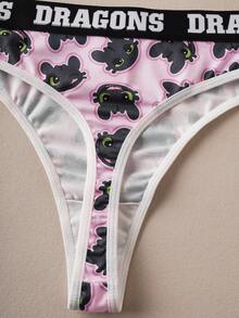 SHEIN How to Train Your Dragon 女士舒适柔软可爱卡通图案字母胶带三角裤 - 黑色 - 查看 4