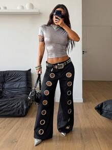 Coolane Women's Spring/Summer Streetwear Rave Outfit Festival Luxury Stylish Shiny Slim-Fit Turtleneck T-Shirt - Silver - View 2