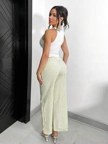 Shopreo Pantalon rayé rose pour femmes, été - Jaune citron - Voir 2