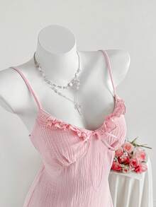 Comfortcana 女士休闲粉色吊带迷你连衣裙，夏季 - 粉色 - 查看 4