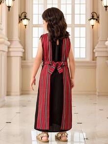 SHEIN 女童精美花卉印花腰带亮片睡袍，时尚优雅，适合派对和外出穿着。 - 黑色 - 查看 2